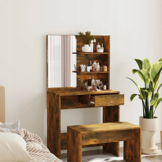 Toaletný stolík - Toaletný stolík so zrkadlom, dymový dub, 74,5 x 40x141 c
