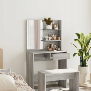 Toaletný stolík - Toaletný stolík so zrkadlom, Gray Sonoma Oak, 74,5 x 40x141
