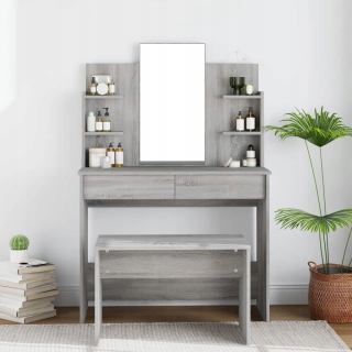 Toaletný stolík - Toaletný stolík so zrkadlom, Gray Sonoma Oak, 96x40x142 cm