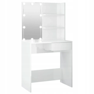Toaletný stolík - Vidaxl toaletný stolík biely lesk 74 x 141 x 40 cm podsvietenia
