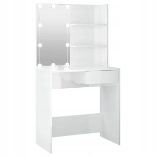 Toaletný stolík - Toaletný stolík s osvetlením LED, biely, lesk, 74,5x4