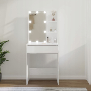 Toaletný stolík - Vidaxl Poceeter biely lesk 60 x 140 x 40 cm podsvietenia