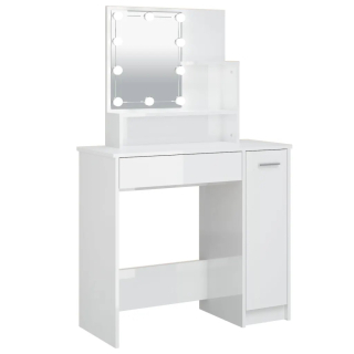 Toaletný stolík - Toaletný stolík s osvetlením LED, lesklá biela, 86