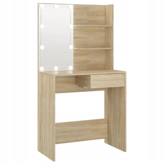 Toaletný stolík - Toaletný stolík s osvetlením LED, Sonoma Oak, 74,5 x 40x1