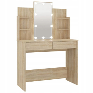 Toaletný stolík - Toaletný stolík s osvetlením LED, Sonoma Oak, 96x40x142