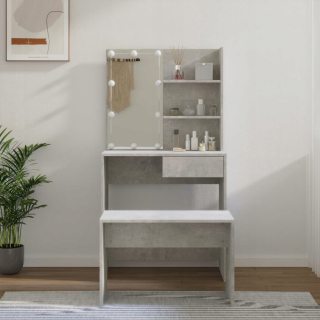 Toaletný stolík - Vidaxl toaletný stolík betón 74 x 141 x 40 cm podsvietenia, vrátane stoličky