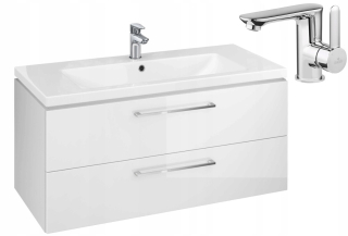 Skrinka do kúpeľne - Washbasin so zavesenou skrinkou 100 biela+dekantská batéria