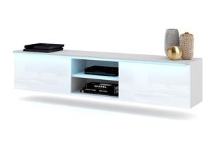 Skrinka pod TV - Závesný kabinet RTV King King White Gloss + LED
