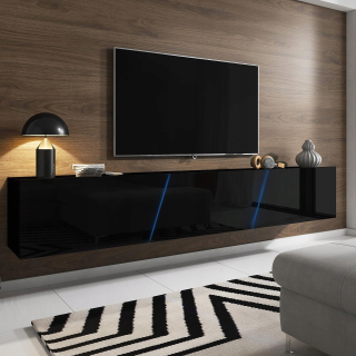 Skrinka pod TV - Závesná TV skrinka 240 CM do obývačky Čierna LED