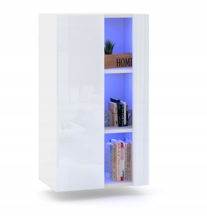Vitrína do obývačky - Závesný kabinet Biała Gloss + LED kabinet