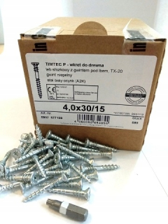 Skrutka konfirmát - Wurth Timtec Self -Leggling Screw 4x30 500ks +bit