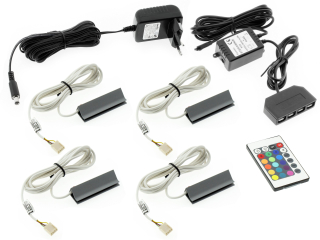 Nastavte 4 x LED PVC RGB Clip pre sklenené police Clipsy