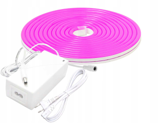 Osvetlenie nábytku - Sada 5m Neon 12V LED pásik ružový + napájací zdroj