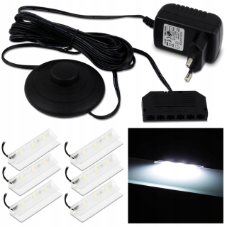 Osvetlenie nábytku - Nastavte 6X LED sponu pre sklenenú policu +napájanie