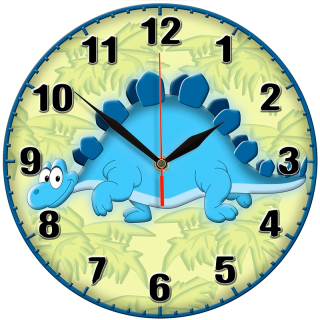 Detské hodiny do izby - Dino Wall Clock Blue tichý mechanizmus