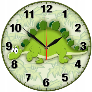 Detské hodiny do izby - Dino Wall Clock Zelený tichý mechanizmus