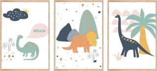 Detský obraz - Set 3 detské plagáty Dinosaury A3