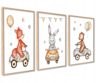 Detský obraz - Sada 3 plagáty detských obrázkov Fox Bear 30x40