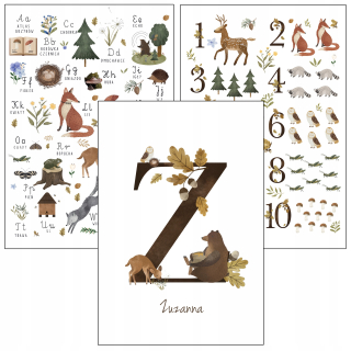 Detský obraz - Sada 3 plagátov A3 Forest Animal Abeceda Názov