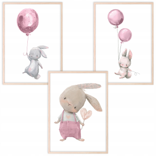 Detský obraz - Sada 3 plagátov A3 Pictures Pink Bunnies