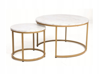 Konferenčný stolík do obývačky - Lavica sada Dion White/Golden Marble Effect