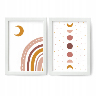 Detský obraz - Set plagáty 2 detské obrázky a4 boho mesiac