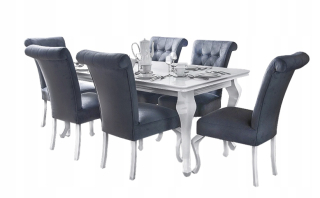 Stôl so stoličkami do obývačky - Set stôl so 6 glamour stoličkami biely lesk
