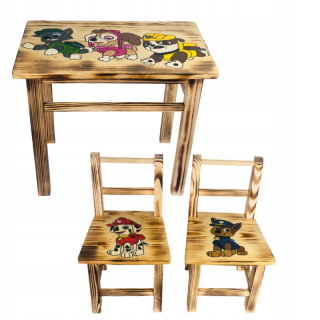 Zostava nábytku do detskej izby - Set stolný a 2x stoličky zasiahnuté PSI Patrol Wood