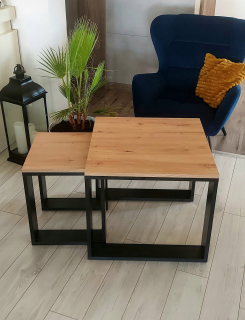 Konferenčný stolík do obývačky - Sada 2in1 konferenčných stolíkov Loft Oak Artistan
