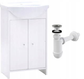 Skrinka do kúpeľne - Sada skrinky s 50 -white bielym povodím + sifón