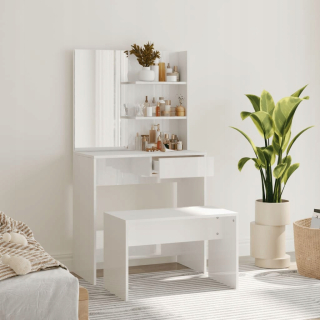 Toaletný stolík - Vidaxl toaletný stolík biely lesk 74 x 141 x 40 cm stolička vrátane