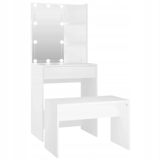 Toaletný stolík - Vidaxl biely toaletný tabuľka 60 x 140 x 40 cm podsvietenia, vrátane stoličky