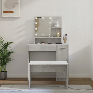 Toaletný stolík - Vidaxl toaletný stolík betón 86 x 136 x 35 cm podsvietenia, vrátane stoličky