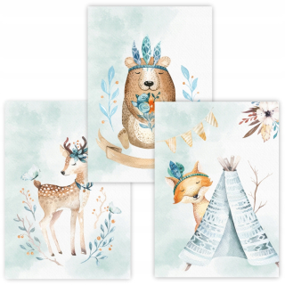Detský obraz - Lesné zvieratá boho set 3 plagáty 30x40 #234