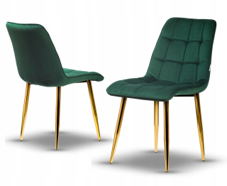 Kuchynská, jedálenská stolička - prešívaná stolička Ikar Icar Velvet Green Zlatá noha