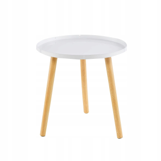 Konferenčný stolík do obývačky - Malý stôl biele nohy Bukový kovový podnos 42 cm