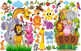 Destké samolepky - Nálepky na stenu pre deti safari zoologická záhrada