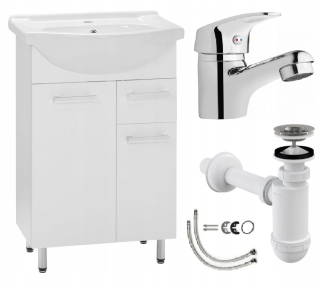 Kúpeľňové zostava nábytku - Skrinka 50 s 55+ Washbasin Siphon + batéria + zadarmo