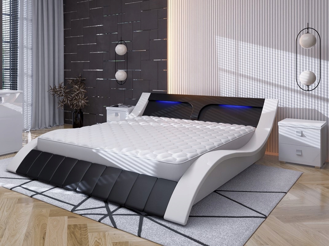 Posteľ do spálne - Čalúnené Maroco 200x200 lôžko s kontajnerom + LED
